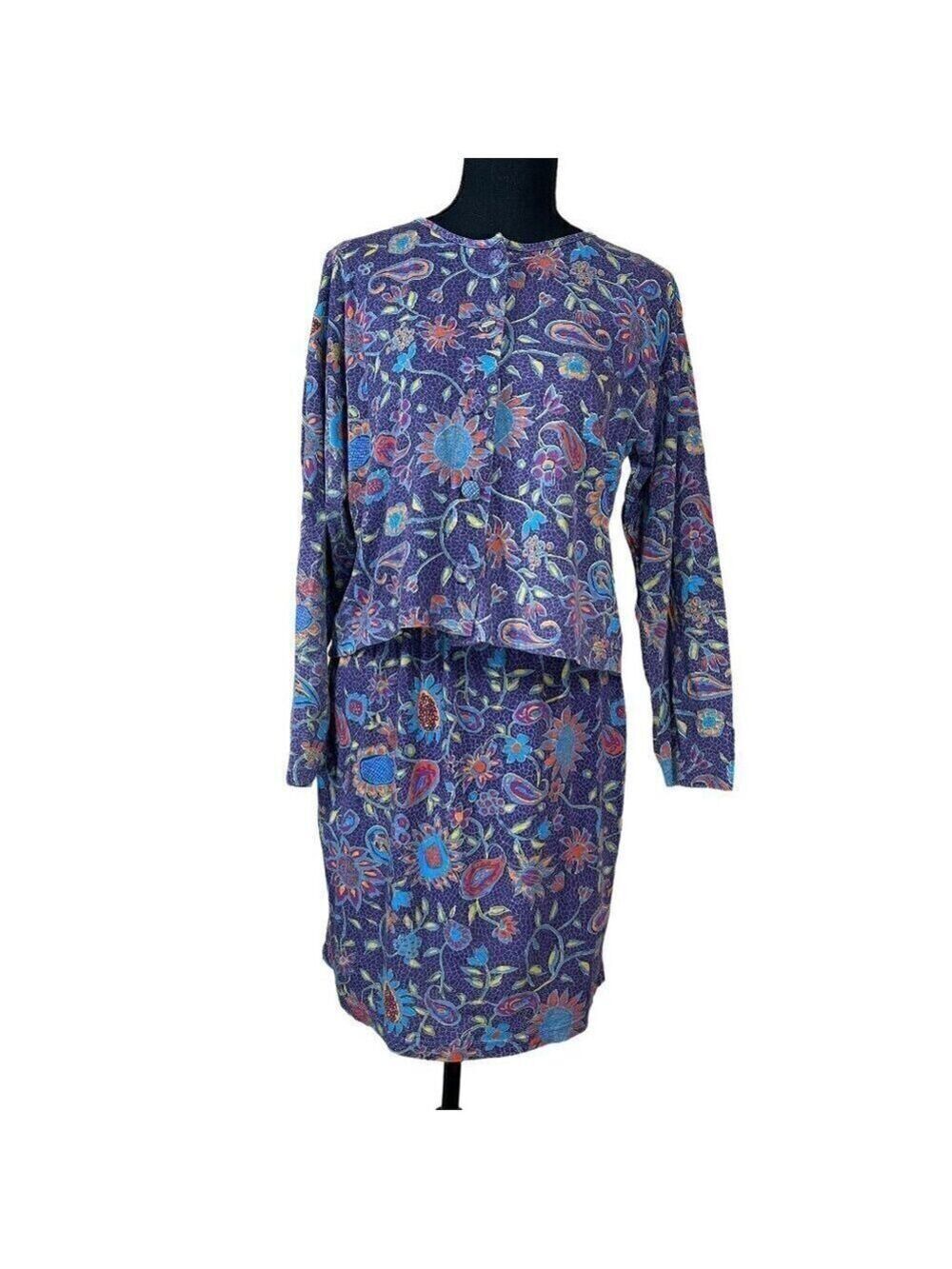 Passport Vintage Purple Paisley Cotton Skirt Set Size M